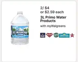 Walgreens 3L Primo Water Products offer