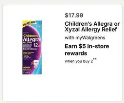 Walgreens Children's Allegra or Xyzal Allergy Relief offer
