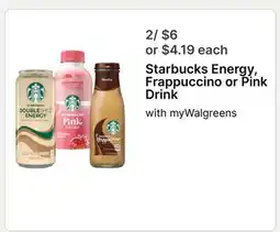Walgreens Starbucks Energy, Frappuccino or Pink Drink offer