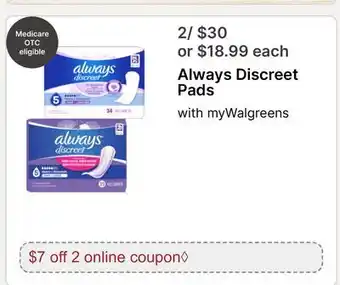 Walgreens Always Discreet Pads offer