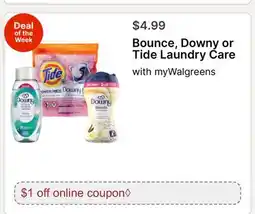 Walgreens Bounce, Downy or Tide Laundry Care offer