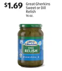 Aldi Great Gherkins Sweet or Dill Relish offer