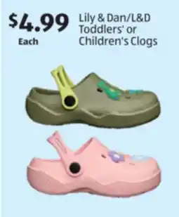 Aldi Lily & Dan/L&D Toddlers' or Children's Clogs offer