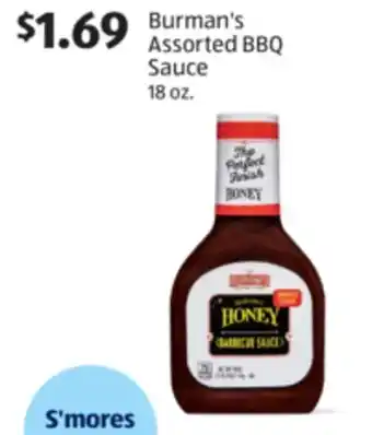 Aldi Burman's Assorted BBQ Sauce offer