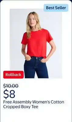 Walmart Free Assembly Women's and Women's Plus Cotton Cropped Boxy Tee with Short Sleeves offer