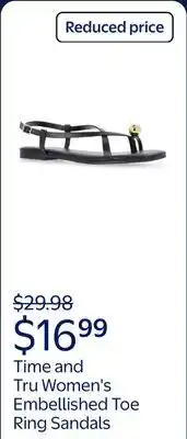 Walmart Time and Tru Women's Embellished Toe Ring Sandals offer