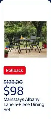 Walmart Mainstays Albany Lane 5-Piece Steel Outdoor Patio Dining Set with Umbrella Hole, Black offer
