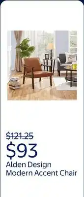 Walmart Alden Design Modern Accent Chair with Wooden Frame, Warm Brown Faux Leather offer
