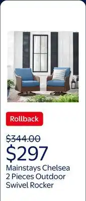 Walmart Mainstays Chelsea 2 Pieces Outdoor Patio Swivel Rocker with Blue Cushions offer