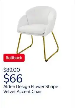 Walmart Alden Design Flower Shape Velvet Accent Chair with Golden Metal Legs for Livingroom, White offer