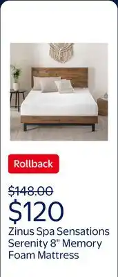 Walmart Zinus Spa Sensations Serenity 8 Memory Foam Mattress, Twin offer