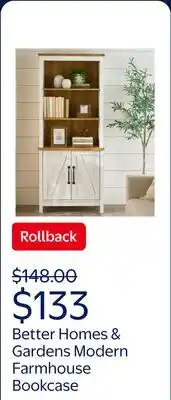 Walmart Better Homes & Gardens Modern Farmhouse Bookcase with Doors, Alabaster and Light Honey Finish offer
