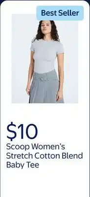 Walmart Scoop Women's Stretch Cotton Blend Baby Tee with Short Sleeves offer