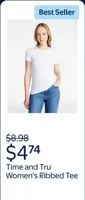 Walmart Time and Tru Women's Ribbed Tee with Short Sleeves offer