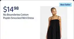Walmart No Boundaries Cotton Poplin Smocked Mini Dress with Tie Straps, Women's offer