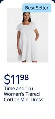 Walmart Time and Tru Women's Tiered Cotton Mini Dress with Short Sleeves offer
