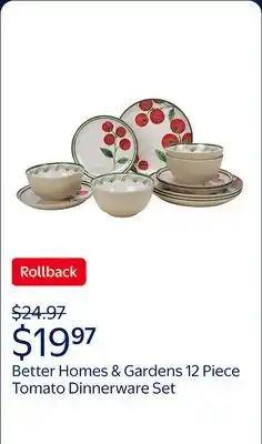 Walmart Better Homes & Gardens 12 Piece Bamboo Melamine Tomato Dinnerware Set offer