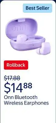 Walmart Onn Bluetooth Wireless Earphones w/Charging Case and Touch Controls, Lilac offer