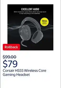 Walmart Corsair HS55 Wireless Core Gaming Headset Wireless Audio or Bluetooth for PC, PS5, PS4 Mobile - Gray offer