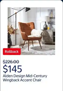 Walmart Alden Design Mid-Century Modern Faux Leather Wingback Accent Chair, Brown offer