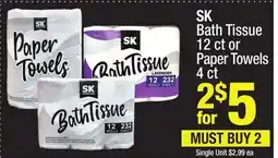 Super King Markets SK Bath Tissue 12 ct or Paper Towels 4 ct offer