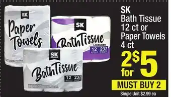 Super King Markets SK Bath Tissue 12 ct or Paper Towels 4 ct offer