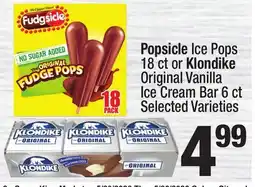 Super King Markets Popsicle Ice Pops 18 ct or Klondike Original Vanilla Ice Cream Bar 6 ct offer