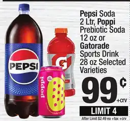 Super King Markets Pepsi Soda 2 Ltr, Poppi Prebiotic Soda 12 oz or Gatorade Sports Drink 28 oz offer