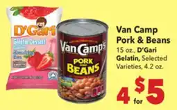 Vallarta Supermarkets Van Camp Pork & Beans, 15 oz., D'Gari Gelatin, Selected Varieties, 4.2 oz offer