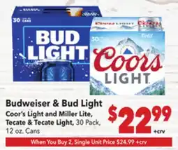 Vallarta Supermarkets Budweiser & Bud Light Coor's Light and Miller Lite, Tecate & Tecate Light offer