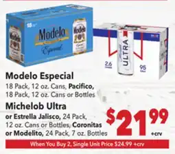 Vallarta Supermarkets Modelo Especial, Michelob Ultra or Estrella Jalisco offer