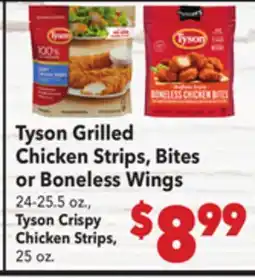Vallarta Supermarkets Tyson Grilled Chicken Strips, Bites or Boneless Wings offer