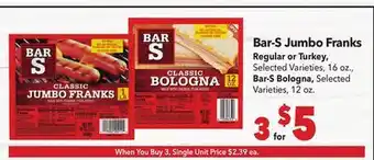 Vallarta Supermarkets Bar-S Jumbo Franks offer