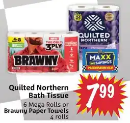 Foodmaxx Quilted Northern Bath Tissue 6 Mega Rolls or Brawny Paper Towels 4 rolls offer
