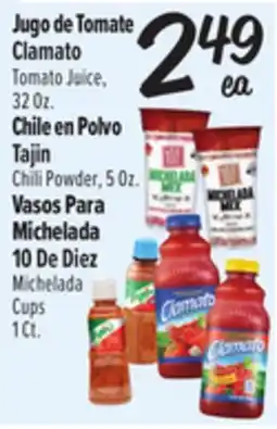 El Super Clamato Tomato Juice, 32Oz., Tajin Chili Powder, 5Oz. or 10 De Diez Michelada Cups 1 Ct offer