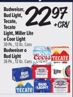 El Super Fresh Budweiser, Bud Light, Tecate, Tecate Light, Miller Lite o Coor Light 30 Pk., 12 Oz. Cans offer