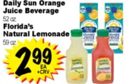 Superior Grocers Daily Sun Orange Juice Beverage 52 oz. Florida's Natural Lemonade 59 oz offer