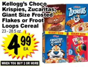 Superior Grocers Kellogg's Choco Krispies, Zucaritas, Giant Size Frosted Flakes or Froot Loops Cereal offer