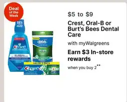 Walgreens Crest, Oral-B or Burt's Bees Dental Care offer