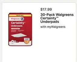 Walgreens 30-Pack Walgreens Certainty Underpads offer