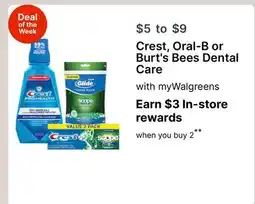 Walgreens Crest, Oral-B or Burt's Bees Dental Care offer
