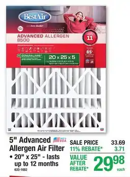 Menards 5 Advanced Allergen Air Filter offer