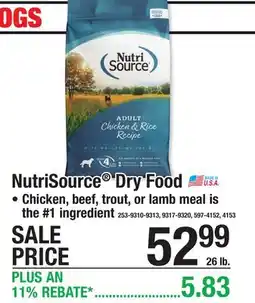 Menards NutriSource Dry Food offer
