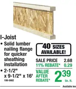 Menards ENGINEERED LUMBER I-Joist offer