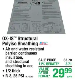 Menards PANELS OX-IS Structural Polyiso Sheathing offer