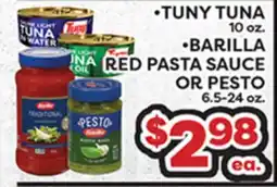 Torres Supermercado •TUNY TUNA 10 oz. •BARILLA RED PASTA SAUCE OR PESTO 6.5-24 oz offer