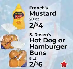 Sunset Foods French's Mustard 20 oz or S. Rosen's Hot Dog or Hamburger Buns 8 ct offer