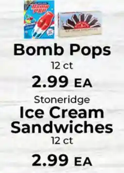 Sunset Foods Bomb Pops Stoneridge Ice Cream Sandwiches offer