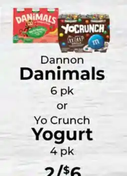 Sunset Foods Dannon Danimals 6 pk or Yo Crunch Yogurt 4 pk offer