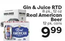 Rich's Fresh Market Gin & Juice RTD 8 pk., 12 oz Real American Beer 12 pk. cans offer